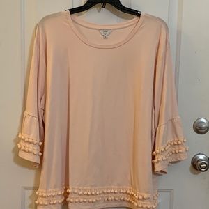 Pink top with Pom Pom trim from Crown & Ivy. 3X. Worn twice.